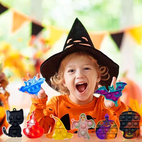 Halloween Party Favors, Halloween Pop Fidget Toys Pack,Halloween Supplies for Kids 4-8 8-12,Relieves Stress Anxiety Toys Pop Keychain Bulk,Classroom Rewards(24 PCS Keychain Toys+24 PCS Greeting Card) in Kuwait