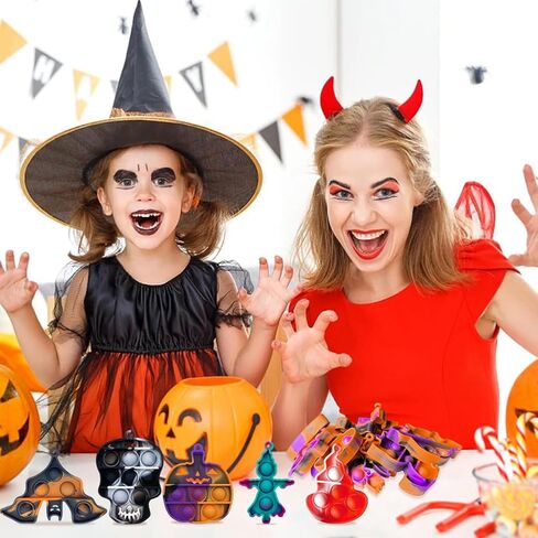 Halloween Party Favors, Halloween Pop Fidget Toys Pack,Halloween Supplies for Kids 4-8 8-12,Relieves Stress Anxiety Toys Pop Keychain Bulk,Classroom Rewards(24 PCS Keychain Toys+24 PCS Greeting Card) in Kuwait