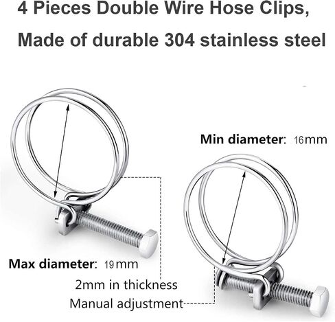 4 Pcs Double Wire Hose Clips Adjustable 304 Stainless Steel Hose Clamps Pond Hose Joint to Fit 36-40mm/ 1.41-1.57 inch Pipe in Saudi Arabia