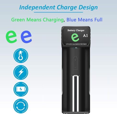 شاحن بطارية WISSBLUE 18650 قابل لإعادة الشحن، مجموعة شاحن سريع 1A، مناسب لبطارية ليثيوم 3.7 فولت 26650 18650 14500... in Kuwait