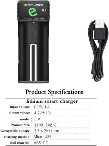 شاحن بطارية WISSBLUE 18650 قابل لإعادة الشحن، مجموعة شاحن سريع 1A، مناسب لبطارية ليثيوم 3.7 فولت 26650 18650 14500... in Kuwait