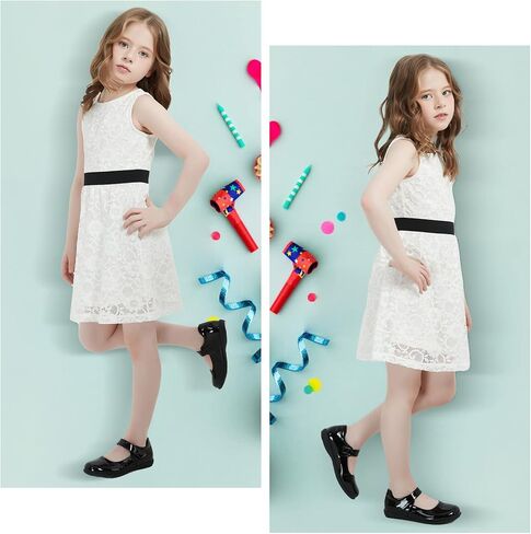 Bobo Bloom Toddler Girls Dress Summer Sleeveless Casual A-line Floral Lace Girl Party Belt Dress for 4-12 Years in Kuwait