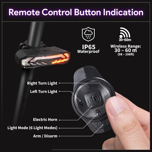Fosmon Smart Bike Tail Light with Turn Signal and Automatic Brake Light, USB Rechargeable Wireless Anti-Theft Bike Alarm with Remote, IP65 Waterproof Bicycle Rear Light Safe for Night Riding in Saudi Arabia