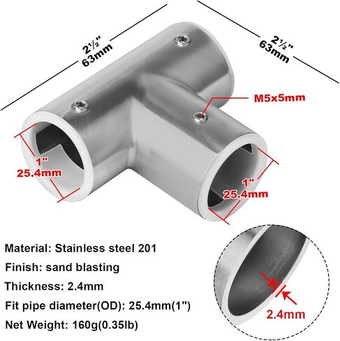 4 Pcs 1 x 1 inch T Pipe Clamps Structural Pipe Fitting, Stainless Steel Three Socket Tee Connector, Chain Link Fence End Rails Clamp, Boat Hand Rail Accessories, 2.4mm Thickness in Saudi Arabia