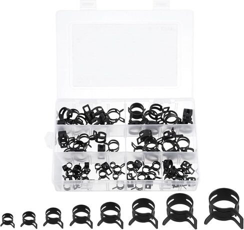 uxcell 80Pcs 7-18mm 8 Size Spring Band Type Action Fuel/Silicone Vacuum Hose Pipe Clamp Low Pressure Air Clip Clamp Assortment Kits 7mm 9mm 10mm 11mm 14mm 16mm 17mm 18mm, Black in Saudi Arabia