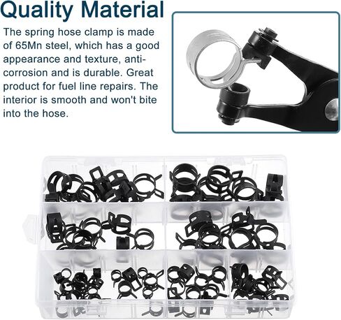 uxcell 80Pcs 7-18mm 8 Size Spring Band Type Action Fuel/Silicone Vacuum Hose Pipe Clamp Low Pressure Air Clip Clamp Assortment Kits 7mm 9mm 10mm 11mm 14mm 16mm 17mm 18mm, Black in Saudi Arabia