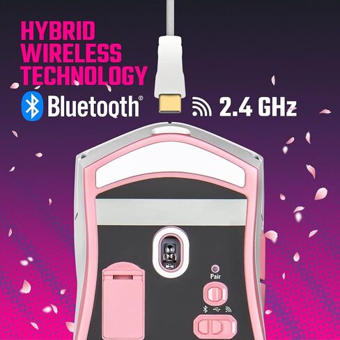 ماوس الألعاب اللاسلكي Cooler Master MM712 Sakura وردي|أبيض، قابل للتعديل 19000 نقطة في البوصة، راحة اليد|مقبض مخلب، 2.4 جيجا هرتز|بلوتوث، مستشعر بصري PixArt، كابل فائق النسج، أقدام PTFE، إضاءة RGB (MM-712-WWOH2) in Saudi Arabia