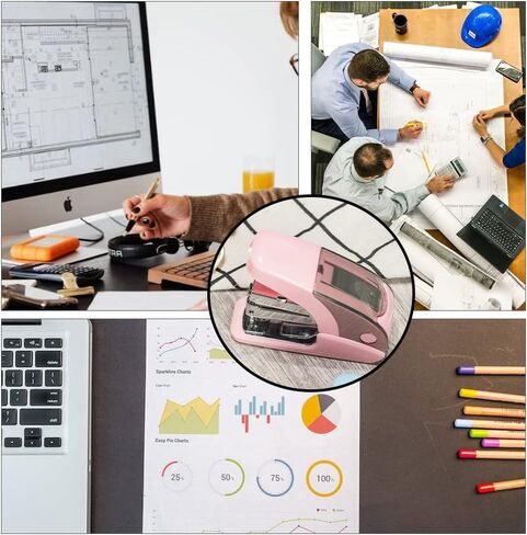 مجموعة دباسة صغيرة وثقب، دباسة صغيرة لطيفة بسعة 20 ورقة، آلة تجليد مع مزيل دبابيس، دباسة زنبركية متعددة الوظائف - تستخدم دباسات 24/6 مم و26/6 مم - وردي in Kuwait