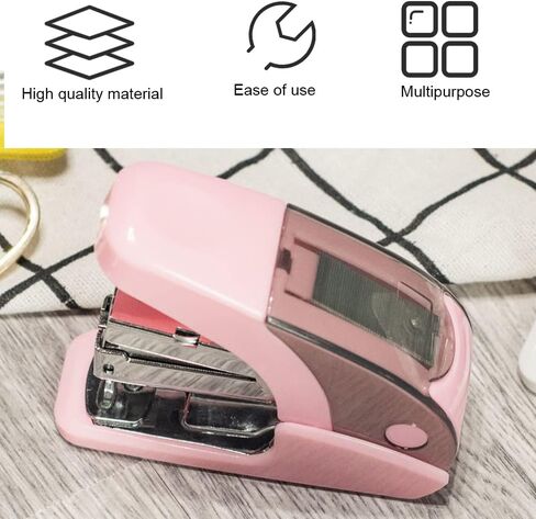 مجموعة دباسة صغيرة وثقب، دباسة صغيرة لطيفة بسعة 20 ورقة، آلة تجليد مع مزيل دبابيس، دباسة زنبركية متعددة الوظائف - تستخدم دباسات 24/6 مم و26/6 مم - وردي in Kuwait