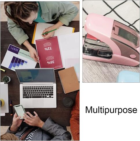 مجموعة دباسة صغيرة وثقب، دباسة صغيرة لطيفة بسعة 20 ورقة، آلة تجليد مع مزيل دبابيس، دباسة زنبركية متعددة الوظائف - تستخدم دباسات 24/6 مم و26/6 مم - وردي in Kuwait