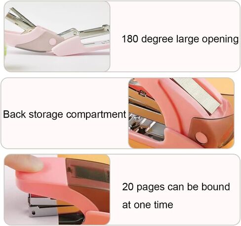 مجموعة دباسة صغيرة وثقب، دباسة صغيرة لطيفة بسعة 20 ورقة، آلة تجليد مع مزيل دبابيس، دباسة زنبركية متعددة الوظائف - تستخدم دباسات 24/6 مم و26/6 مم - وردي in Kuwait