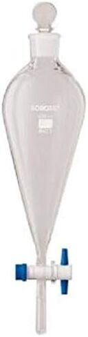BOROSIL 6403017 Glass Separating Funnel Pear Shape with stem PTFE Stopcock I/C Glass Stopper, USP Type I Borosilicate 3.3, ISO 4800, 125 mL (0) in Saudi Arabia