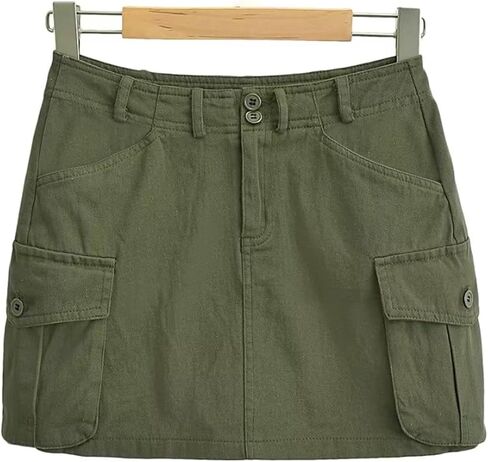 Cargo Skirts for Women Low Waist Y2K Button Bodycon Denim Cargo Mini Skirt with Flap Pockets in Kuwait