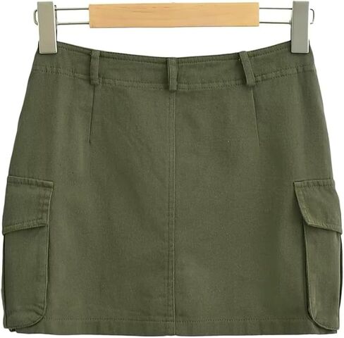 Cargo Skirts for Women Low Waist Y2K Button Bodycon Denim Cargo Mini Skirt with Flap Pockets in Kuwait
