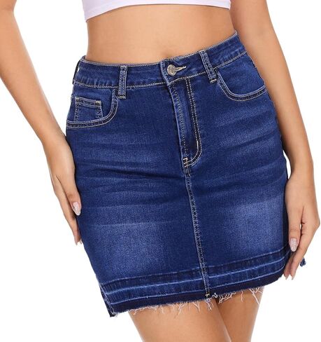 VIPONES Women Denim Skirt High Waist Raw Hem Stretch Ripped Casual Mini Jean Skirts in Saudi Arabia