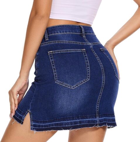 VIPONES Women Denim Skirt High Waist Raw Hem Stretch Ripped Casual Mini Jean Skirts in Saudi Arabia
