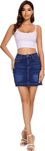 VIPONES Women Denim Skirt High Waist Raw Hem Stretch Ripped Casual Mini Jean Skirts in Saudi Arabia