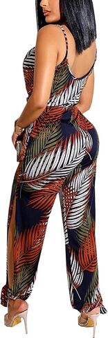 HugeNice Women's Casual Jumpsuits Sexy V Neck Loose Wide Leg Long Pants Clubwear Romper with Belt in Saudi Arabia