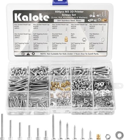 600Pcs M3 Small Metric Screws Assortment, 304 Stainless Steel M3 3D Printer Screws Set, Hex Socket Head Cap M3 Screws Nuts Washers Kit(Phillips Drive Self Tapping Screws and Brass Knurled Nut) in Saudi Arabia