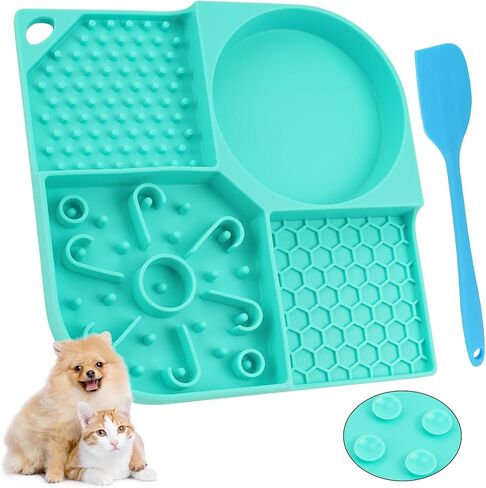 Lick Mat for Dogs and Cats, Licking Mat with Suction Cups for Dog Anxiety Relief, Cat Peanut Butter Lick Pad for Boredom Reducer, Dog Enrichment Toy,Dog Treat Mat for Bathing Grooming-Blue+1 Spatula in Saudi Arabia
