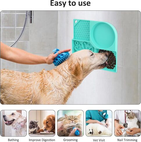 Lick Mat for Dogs and Cats, Licking Mat with Suction Cups for Dog Anxiety Relief, Cat Peanut Butter Lick Pad for Boredom Reducer, Dog Enrichment Toy,Dog Treat Mat for Bathing Grooming-Blue+1 Spatula in Saudi Arabia