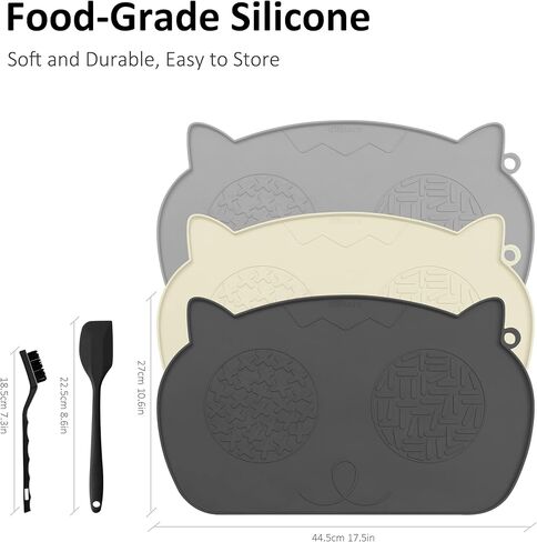 حصيرة طعام القطط من كيشار للطعام، حصيرة طعام الحيوانات الأليفة من السيليكون للأرضية، صينية وعاء ماء للكلاب مقاومة للماء وغير قابلة للانزلاق، حصيرة طعام للكلاب مع حافة مرتفعة لمنع انسكابات الطعام وجريان الماء (أسود، 17.5 بوصة × 10.6 بوصة) in Kuwait