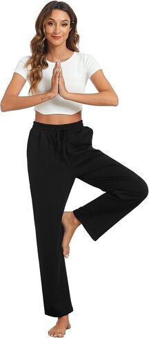 DIBAOLONG المرأة Sweatpants فضفاض مريح عادية واسعة الساق اليوغا السراويل الرباط عالية الخصر صالة بيجامة السراويل مع جيوب in Kuwait