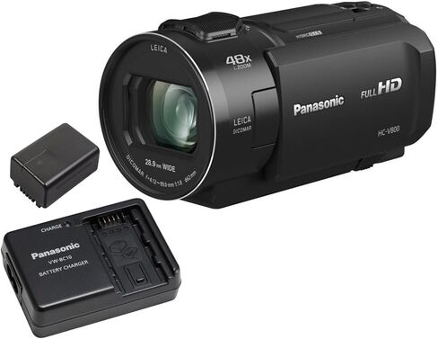 كاميرا فيديو باناسونيك HC-V800 HD - عدسة Leica DICOMAR 24x، مستشعر BSI 1/2.5 بوصة للقطات مذهلة - حزمة تسجيل فيديو متعددة الاستخدامات مع ملحقات (عنصران) in Saudi Arabia