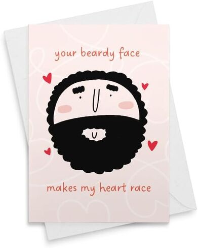 Beard Face Valentine's Card - Anniversary Cute Funny Beardy Handsome Husband Boyfriend Love You [00656] in Saudi Arabia
