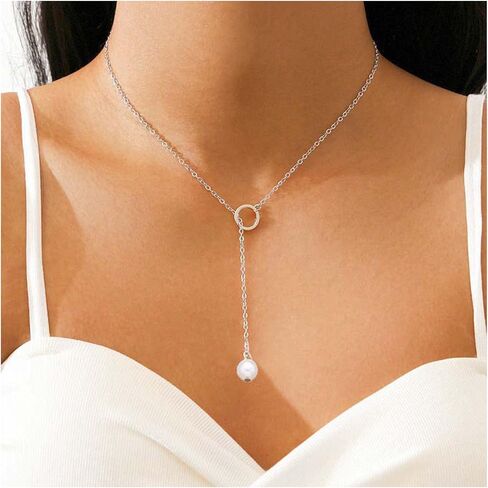 Andelaisi Boho Pearl Y Lariat Choker Necklace Gold Pearl Y Lasso قلادة المختنق لؤلؤة طويلة Lariat Y قلادة خمر اللؤلؤ قلادة قلادة مجوهرات للنساء والفتيات in Saudi Arabia