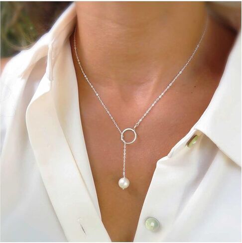 Andelaisi Boho Pearl Y Lariat Choker Necklace Gold Pearl Y Lasso قلادة المختنق لؤلؤة طويلة Lariat Y قلادة خمر اللؤلؤ قلادة قلادة مجوهرات للنساء والفتيات in Saudi Arabia