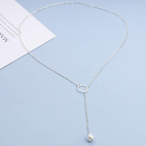 Andelaisi Boho Pearl Y Lariat Choker Necklace Gold Pearl Y Lasso قلادة المختنق لؤلؤة طويلة Lariat Y قلادة خمر اللؤلؤ قلادة قلادة مجوهرات للنساء والفتيات in Saudi Arabia