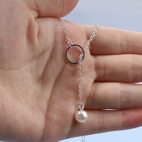 Andelaisi Boho Pearl Y Lariat Choker Necklace Gold Pearl Y Lasso قلادة المختنق لؤلؤة طويلة Lariat Y قلادة خمر اللؤلؤ قلادة قلادة مجوهرات للنساء والفتيات in Saudi Arabia