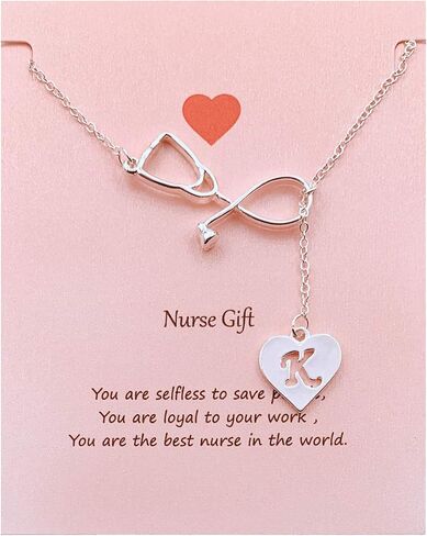 Your Always Charm Nurse Initial Necklace Nurse Week Gifts for Women Nurse Practitioner Appreciation Graduation Gifts Stethoscope Necklace for Women Trendy in Saudi Arabia