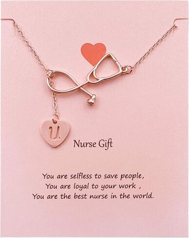 Your Always Charm Nurse Initial Necklace Nurse Week Gifts for Women Nurse Practitioner Appreciation Graduation Gifts Stethoscope Necklace for Women Trendy in Saudi Arabia