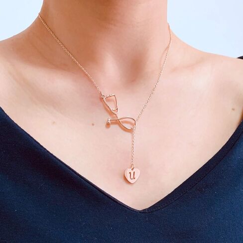 Your Always Charm Nurse Initial Necklace Nurse Week Gifts for Women Nurse Practitioner Appreciation Graduation Gifts Stethoscope Necklace for Women Trendy in Saudi Arabia