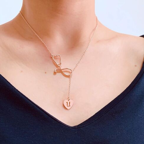 Your Always Charm Nurse Initial Necklace Nurse Week Gifts for Women Nurse Practitioner Appreciation Graduation Gifts Stethoscope Necklace for Women Trendy in Saudi Arabia