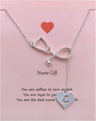 Your Always Charm Nurse Initial Necklace Nurse Week Gifts for Women Nurse Practitioner Appreciation Graduation Gifts Stethoscope Necklace for Women Trendy in Saudi Arabia