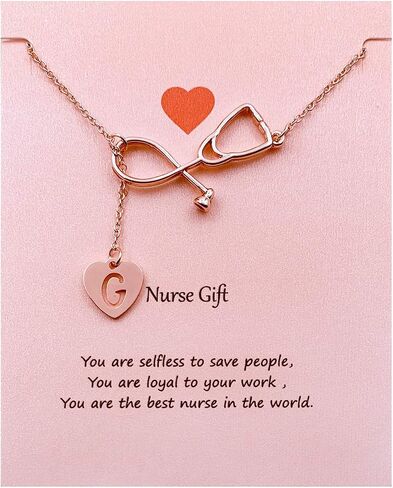Your Always Charm Nurse Initial Necklace Nurse Week Gifts for Women Nurse Practitioner Appreciation Graduation Gifts Stethoscope Necklace for Women Trendy in Saudi Arabia
