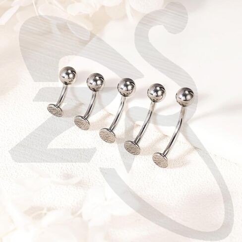 ZS ASTM F136 خاتم زر البطن من التيتانيوم، 14 جرام مجوهرات زركونيا مكعبة للسرة، 6/8/10/12/14 مم شريط طويل ملولب داخليًا، مسمار حديد السرة، ثقب البطن بظهر مسطح in Kuwait