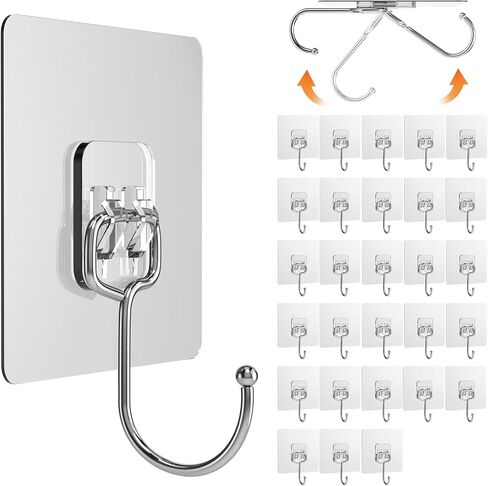 Lsnisni 10 Pack Large Adhesive Hooks, Wall Hooks for Hanging Heavy Duty 22Ib(Max), Clear and Removable Strong Sticky Hooks, Waterproof and Rustproof Multiple Uses for Bathroom Kitchen Office in Saudi Arabia
