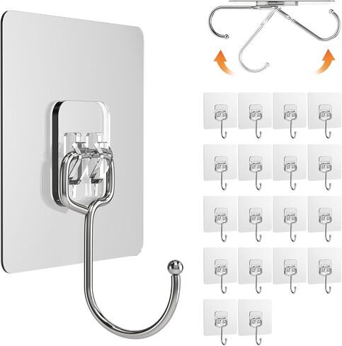 Lsnisni 10 Pack Large Adhesive Hooks, Wall Hooks for Hanging Heavy Duty 22Ib(Max), Clear and Removable Strong Sticky Hooks, Waterproof and Rustproof Multiple Uses for Bathroom Kitchen Office in Saudi Arabia