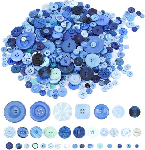 600pcs Blue Resin Buttons for Crafts Mixed Ocean Blue Basic Buttons 2 and 4 Holes for Crafting Sewing DIY Manual Button Painting, 0.24 Inch ~ 1.73 Inch in Saudi Arabia