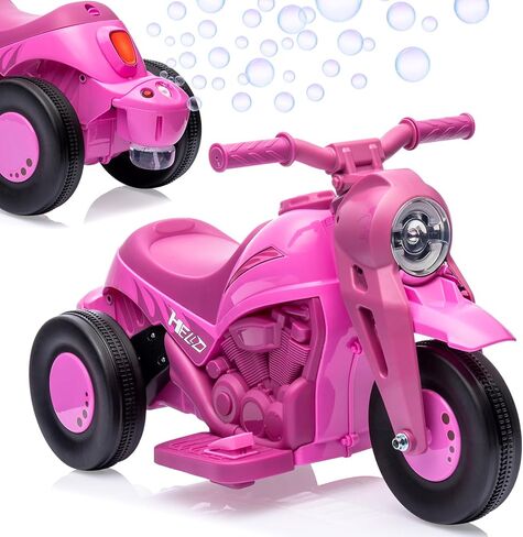 دراجة نارية للأطفال مع وظيفة الفقاعات، باتيكوين 6 فولت فقاعة دراجة نارية للركوب على لعبة سيارة للأطفال مع مصابيح أمامية LED، موسيقى، للأمام/الاحتياطي، دواسة، 3 عجلات للركوب على دراجة نارية للأطفال 3-8 بنين بنات، وردي in Kuwait
