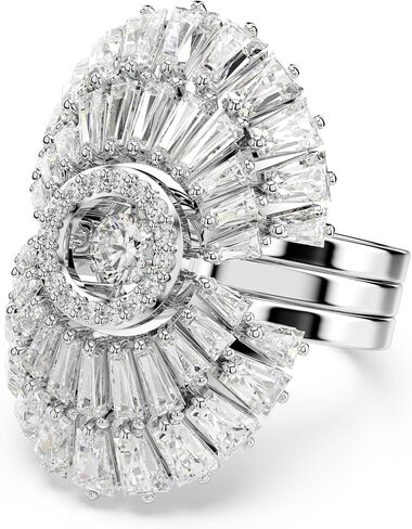 Swarovski Idyllia 3-Piece Ring Set, Mixed Cut Crystals, Shell Motif, Rhdoium Finished Metal in Saudi Arabia