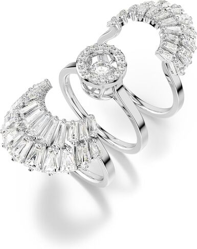 Swarovski Idyllia 3-Piece Ring Set, Mixed Cut Crystals, Shell Motif, Rhdoium Finished Metal in Saudi Arabia