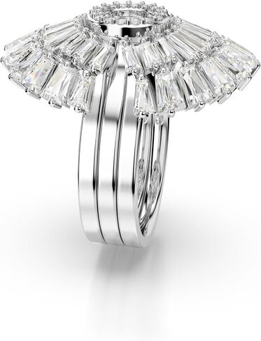 Swarovski Idyllia 3-Piece Ring Set, Mixed Cut Crystals, Shell Motif, Rhdoium Finished Metal in Saudi Arabia
