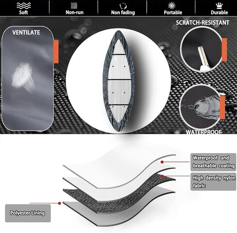 غطاء زورق الكاياك - ملحقات غطاء الكاياك، تخزين متين 420D، غطاء كاياك مقاوم للماء للغاية للحماية من الأشعة فوق البنفسجية للقوارب/الكاياك/القوارب (8.5-9.8أقدام) in Kuwait