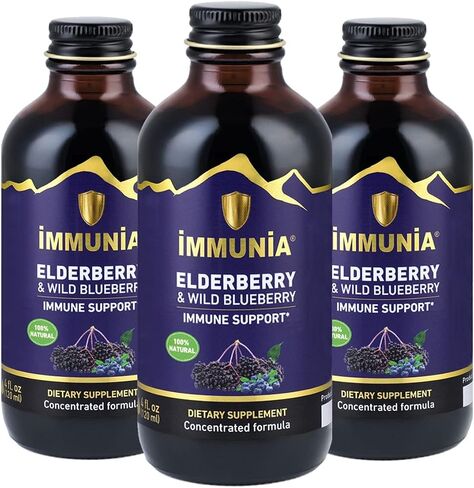 Immunia Elderberry & Wild Blueberry Concentrated. Strengthen Your Immune System Naturally. Delicious Taste. Made in Canada with Fruits from Canada. 24 Days/Bottle. (1-Pack) in Saudi Arabia