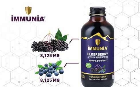 Immunia Elderberry & Wild Blueberry Concentrated. Strengthen Your Immune System Naturally. Delicious Taste. Made in Canada with Fruits from Canada. 24 Days/Bottle. (1-Pack) in Saudi Arabia